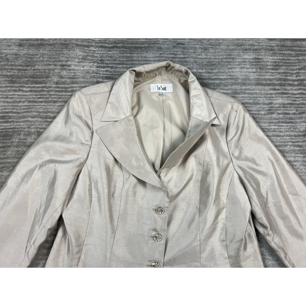 Le Suit Jacket Womens 16 Beige‎ Button Front Lined Polyester Career - Picture 2 of 14